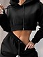 cheap Two Piece Sets-Women&#039;s Crop Top Hoodie Tracksuit Pants Sets Solid Color Causal Patchwork Drawstring Black Long Sleeve Sportswear Hooded Fall &amp; Winter
