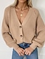 cheap Sweaters-Women&#039;s Cardigan Solid Color Knitted Acrylic Fibers Long Sleeve Loose Sweater Cardigans Fall Winter V Neck Blue Gray Khaki