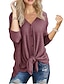 cheap Tank Tops-womens waffle knit shirt casual tie front knot button up plain henley tank tops burgundy