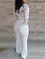 cheap Women&#039;s Jumpsuits-Women&#039;s Jumpsuit Solid Color Cut Out Lace Basic Deep V Straight Party Wedding Long Sleeve Slim White S M L Fall / High Waist