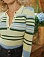 cheap Sweaters &amp; Cardigans-Women&#039;s Bodysuit Zentai Jumpsuit Striped Long Sleeve Shirt Collar Basic Elegant Tops Blue