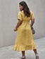 preiswerte Kleider in Übergröße da Donna-Damen A Linie Kleid Knielanges Kleid Gelb Kurzarm Blumen Sommer V-Ausschnitt Freizeit Baumwolle 2021 XL XXL 3XL 4XL / Übergrössen