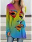 cheap T-Shirts-Women&#039;s T shirt Dress Tunic T shirt Abstract Long Sleeve Print V Neck Tops Basic Basic Top Black Rainbow Gray