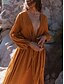 cheap Bodycon Dresses-Women&#039;s Swing Dress Maxi long Dress White Khaki Long Sleeve Solid Color Ruched Lace up Fall Spring V Neck Sexy 2021 S M L XL XXL 3XL