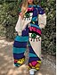 cheap Jumpsuits &amp; Rompers-Women&#039;s Streetwear Boho Color Block Abstract Daily Vacation Two Piece Set Pant Wide leg pants Sweatshirt Tracksuit Pants Sets Drawstring Print Tops / Loose