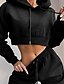 abordables Two Piece Sets-Mujer Top corto Sudadera Chándal Conjuntos de pantalones Color sólido Casual Retazos Correa Negro Manga Larga Ropa deportiva Con Capucha Otoño invierno