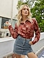 preiswerte Tops &amp; Blouses-Damen Bluse Hemd Blumen Blatt Blume Langarm Druck Hemdkragen Vintage Oberteile Rote