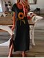 cheap Casual Dresses-women&#039;s casual sunflower print long sleeves ruffle dress print boho sundress black