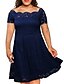 cheap Knee-Length Dresses-Women&#039;s Swing Dress Knee Length Dress Black Wine Dusty Blue Short Sleeve Solid Color Lace Patchwork Fall Spring Off Shoulder Elegant 2021 3XL 4XL 5XL 6XL 7XL 8XL 9XL / Plus Size