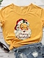 baratos Christmas Tops-Mulheres Natal Camiseta Gráfico Estampas Abstratas Letra Estampado Decote Redondo Blusas 100% Algodão Básico Natal Camisetas Básicas Branco Preto Roxo