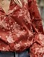 baratos Tops &amp; Blouses-Mulheres Blusa Camisa Social Floral Folha Flor Manga Longa Estampado Decote V Elegante Vintage Blusas Vermelho