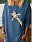 abordables T-shirts-T-shirt Femme Quotidien Imprimés Photos Manches Longues Imprimé Col Rond Hauts Ample Haut de base basique Bleu Rouge Vert