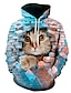 billige Hoodies-cat&#039;s meow herre grafisk hettegenser genser lettvekts hvit gul rød blå lilla hette stygge dyr ferie helg streetwear 3d casual bomull