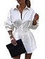 cheap Tops &amp; Blouses-womens sexy long sleeve button down cinched waist mini shirt dress white medium