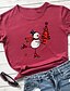 baratos Blusas de mulher-Mulheres Natal Camiseta Estampas Abstratas Boneco de Neve Estampado Decote Redondo Blusas 100% Algodão Básico Natal Camisetas Básicas Branco Roxo Vermelho