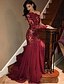 cheap Party Dresses-Women&#039;s Swing Dress Maxi long Dress Red Long Sleeve Solid Color Lace Patchwork Fall Spring One Shoulder Party Elegant Sexy Party Slim 2021 S M L XL