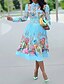 cheap Plus Size Dresses-Women&#039;s A Line Dress Knee Length Dress Blue Short Sleeve Floral Print Patchwork Print Summer Shirt Collar Casual 2021 M L XL XXL 3XL