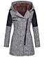 cheap Blazers-women&#039;s warm long sleeves oblique zipper neck splice geometric pattern fleece pullover outwear hooded zipper coat gray