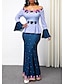 cheap Party Dresses-Women&#039;s Maxi long Dress Trumpet / Mermaid Dress Blue Purple Pink Long Sleeve Patchwork Print Print Off Shoulder Fall Party Elegant 2022 Slim S M L XL XXL 3XL 4XL 5XL