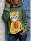billige Hættetrøjer &amp; sweatshirts-Dame Kat Hattetrøje bluse Daglig Afslappet Hættetrøjer Sweatshirts Lyserød Grå Grøn