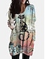 cheap Mini Dresses-Women&#039;s Shift Dress Short Mini Dress Long Sleeve Print Cat Animal Patchwork Print Fall Spring Casual Boho Cotton 2021 Blushing Pink L XL XXL 3XL 4XL 5XL
