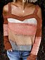 baratos Camisolas-Mulheres Vazado Tricotado Listrado Estampa Colorida Suéter Manga Longa Tamanhos Grandes Casacos de malha Ombro a Ombro Outono Preto Azul Vinho