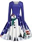 cheap Christmas Dresses-Women&#039;s A Line Dress Knee Length Dress Blue Purple Green Long Sleeve Print Print Fall Spring Round Neck Elegant Christmas 2021 S M L XL XXL