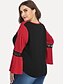 cheap Plus Size Tops-Women&#039;s Plus Size Lace Shirt Shirt Blouse Color Block Black Ruffle Patchwork Lace Trims Long Sleeve Daily Basic Round Neck