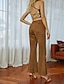 cheap Bottoms-Women&#039;s Basic Wide Leg Full Length Pants Casual Daily Pattern Solid Colored High Waist Comfort Loose Brown S M L XL