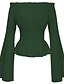 cheap Tops &amp; Blouses-Women&#039;s Blouse Shirt Peplum Peasant Blouse Green Purple Dark Blue Ruffle Plain Casual Daily Long Sleeve Off Shoulder Basic Vintage S / M
