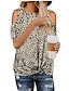 billige T-shirts-kvinner kald skulder leopard sebra trykk topper sommer casual vri skjorter (kamuflasje, s)