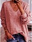 billige Sweaters-Dame Grunnleggende Strikket Helfarge عادي Pullover Bomull Langermet Løstsittende Genser Cardigans V-hals Høst Vinter Blå Rosa