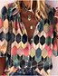 baratos Tops &amp; Blouses-Mulheres Camisa Social Blusa Floral Abstrato Flor Preto Vermelho Imprimir Manga Longa Diário Básico Decote V Forma Assenta Primavera Outono