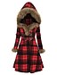 cheap Coats &amp; Trench Coats-Women&#039;s Winter Coat Long Overcoat with Belt Christmas Plaid Party Wear Warm Single Breasted Pea Coat with Fur Collar Fall Trench Coat Dress Jacket Red Black Khaki Elegant Outerwear Casual Jacket