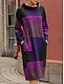cheap Casual Dresses-Women&#039;s Shift Dress Midi Dress Purple Gray Green Red Long Sleeve Color Block Print Fall Winter Round Neck Casual Vintage Loose 2021 M L XL XXL / Cotton / Cotton