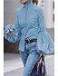 abordables Tops &amp; Blouses-Mujer Blusa Camisa Color sólido Cuello Mao Retazos Básico Tops Corte Ancho Manga de la linterna Blanco Negro Vino