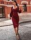 abordables Robes Midi-Femme Robe Fourreau Robe mi-longue Vin Noir Manches Longues Couleur unie Automne Col Carré Sexy Soirée Mince 2021 S M L