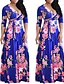 abordables Vestidos de Talla Grande de mujer-Vestido maxi bohemio con estampado floral de manga larga para mujer, talla grande, azul