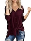 cheap Tank Tops-womens waffle knit shirt casual tie front knot button up plain henley tank tops burgundy