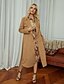 cheap Coats &amp; Trench Coats-Women&#039;s Coat Fall &amp; Winter Going out Work Long Coat Notch lapel collar Regular Fit Basic Streetwear Jacket Long Sleeve Lace up Solid Colored Brown