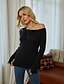 cheap Sweaters &amp; Cardigans-Women&#039;s Pullover Plain Solid Color Knitted Basic Long Sleeve Sweater Cardigans Fall Winter Off Shoulder Black