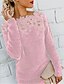 billige Sweaters-Dame Bluse Skjorte Langærmet Ensfarvet Rund hals Blonder Patchwork Toppe Regulær Fleece Lilla Vin Sort