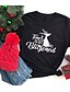 abordables Christmas Tops-Mujer Navidad Camiseta Gráfico Estampados Letra Estampado Escote Redondo Tops 100% Algodón Básico Navidad Top básico Negro Rojo Vino