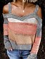 billige Sweaters-Dame Uthult Strikket Stripet Fargeblokk Genser Langermet Store størrelser Genser og cardigans Løse skuldre Høst Svart Blå Vin