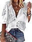 baratos Tops &amp; Blouses-Mulheres Blusa Camisa Social Letra Manga Longa Decote V Blusas Branco