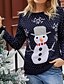 baratos Christmas Sweater-Mulheres Pulôver Animal Tricotado Fibras Acrilicas Natal Manga Longa Solto Casacos de malha Outono Inverno Gola Redonda Cinzento Azul Marinha
