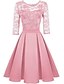 billige Knelange kjoler-kvinners sexy vintage blomster 3/4 ermer ensfarget slim fit bryllup cocktailparty blonder midikjole rosa