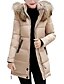 cheap Down&amp; Parkas-Women&#039;s Down Solid Color Fur Trim Classic &amp; Timeless Fall Winter Outerwear Long Coat Outdoor Long Sleeve Jacket khaki / Lined