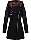 cheap Blazers-women&#039;s warm long sleeves oblique zipper neck splice geometric pattern fleece pullover outwear hooded zipper coat gray