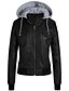 cheap Coats &amp; Trench Coats-women removable hooded faux leather jackets, zipper caps motorcycle short pu jackets moto biker outwear coat coffee